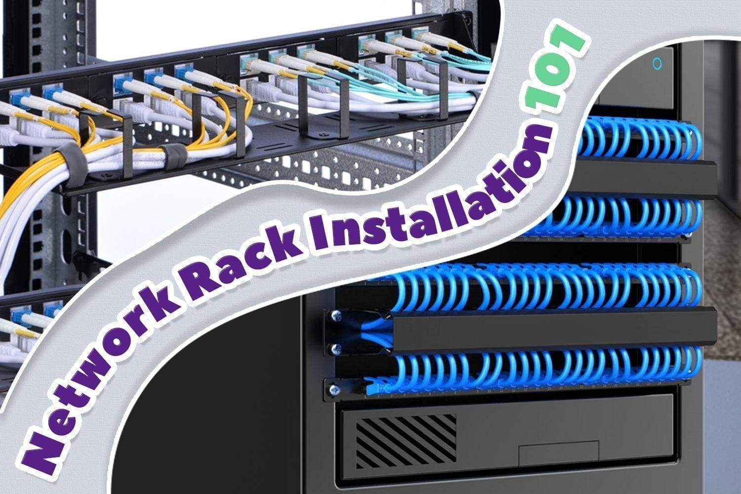Network rack installation with cables.
